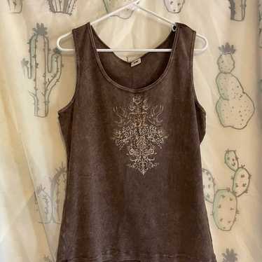 VINTAGE BEJEWELED BROWN LEE TANK TOP