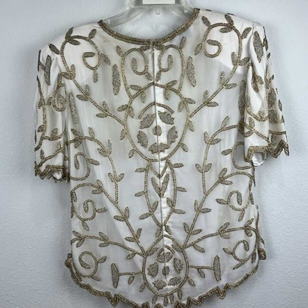 VINTAGE LAURENCE KAZAR HEAVY SEQUIN DRESSY Gold A… - image 7