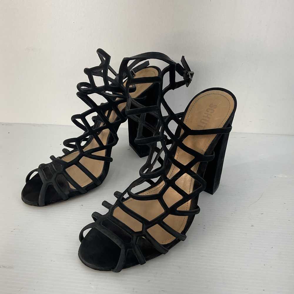 Women's Schutz Black Leather Gladiator Heels, 8.5… - image 2