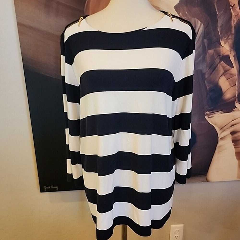 3 (XL 16/18) Chico's Black White Broad Stripe Jer… - image 1