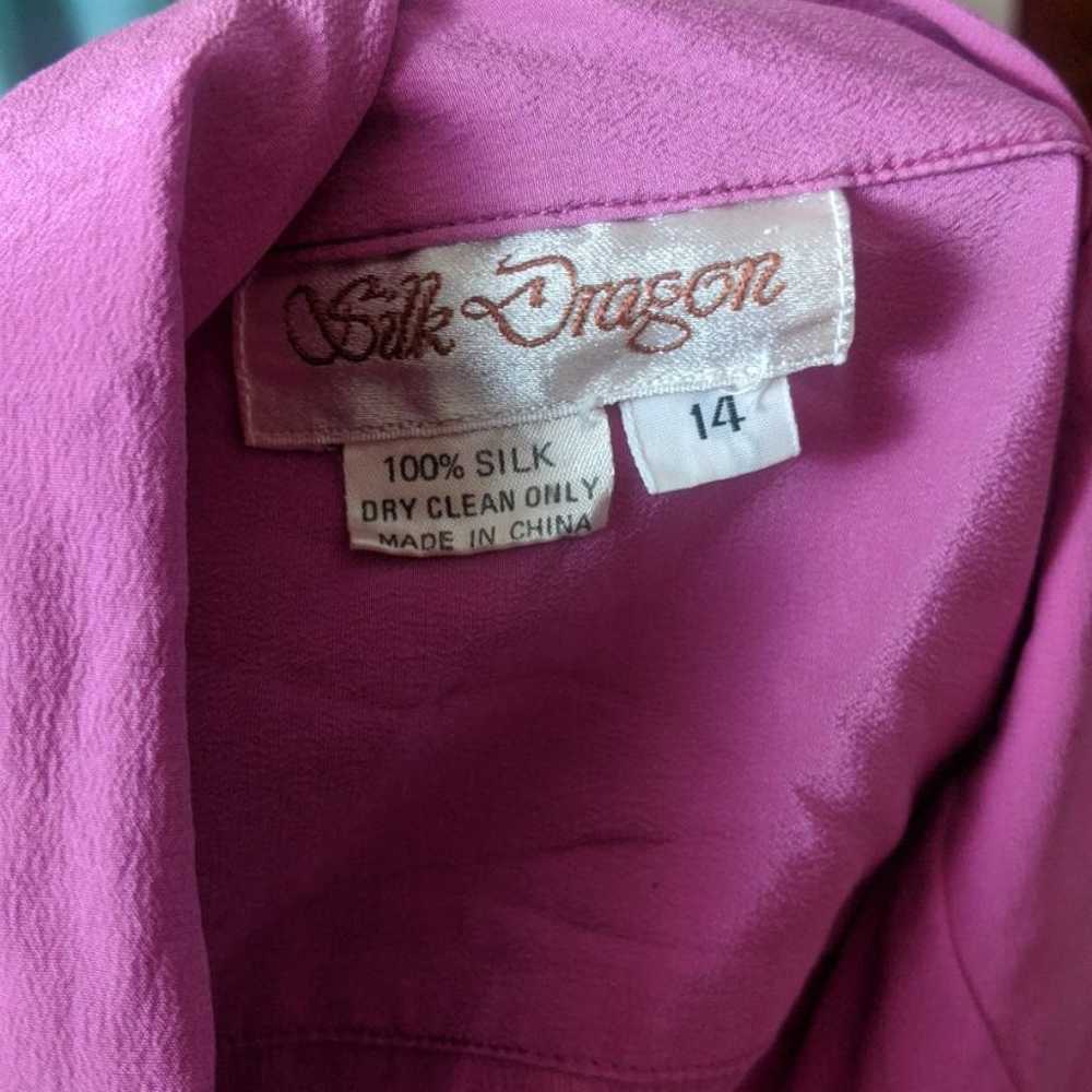 Neon Vintage 80s pink silk dragon shirt - image 4