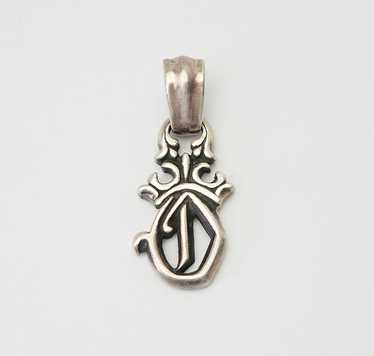 Designer goth biker sterling silver crown initial… - image 1