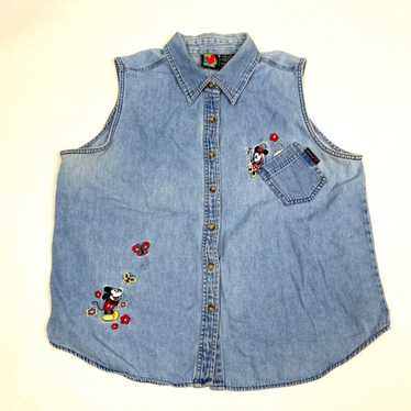 Vintage Minnie Mouse Denim Button Up Shirt - image 1