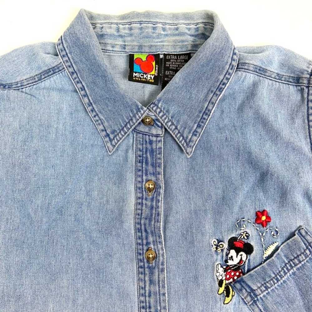 Vintage Minnie Mouse Denim Button Up Shirt - image 4