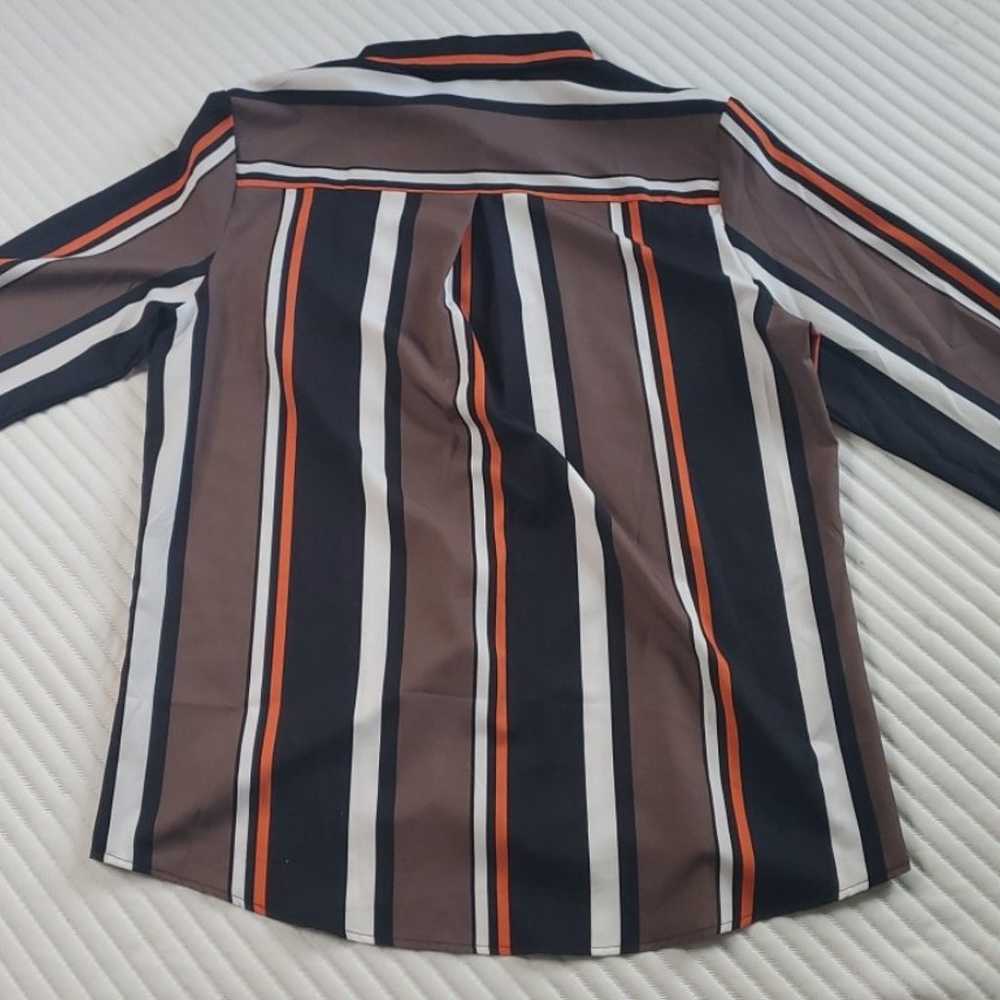 Earth toned striped blouse brand unknown size XL … - image 12