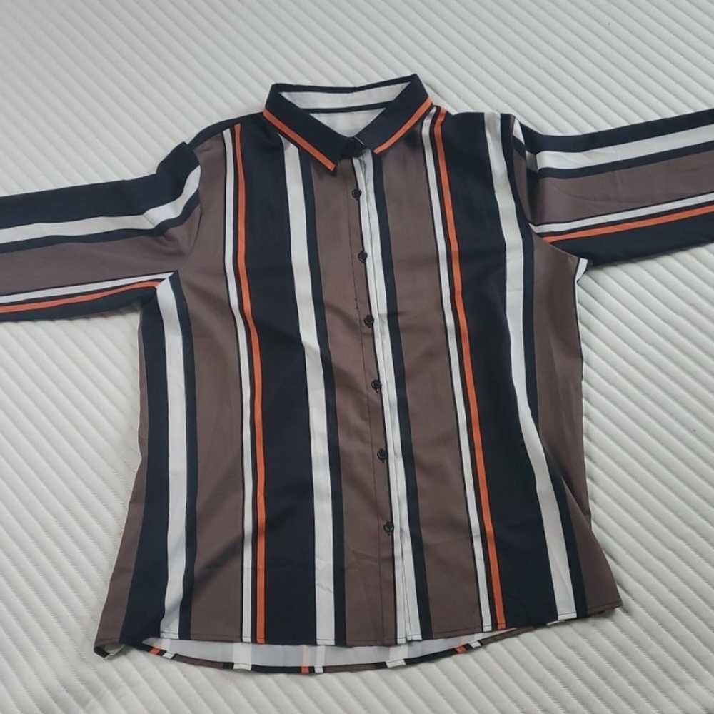 Earth toned striped blouse brand unknown size XL … - image 1