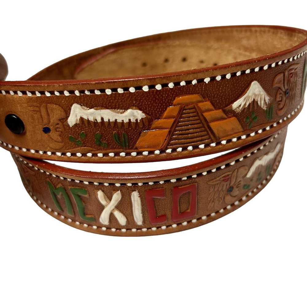 Unkwn Vtg Hand TOOLED Carved Leather Native Ameri… - image 2