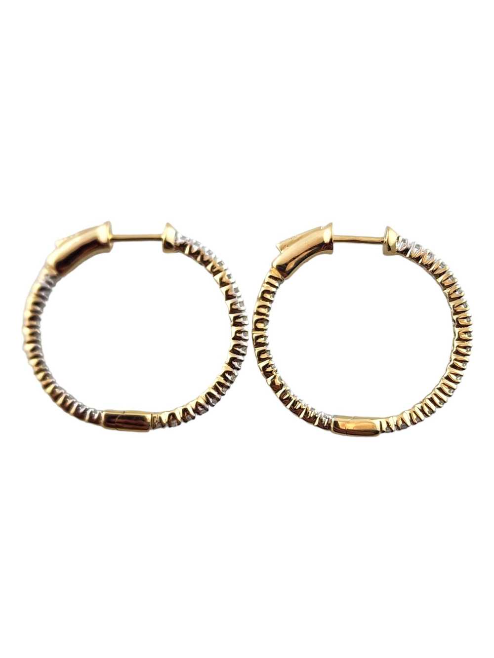 14K Yellow Gold Diamond Hoop Earrings #18307 - image 2