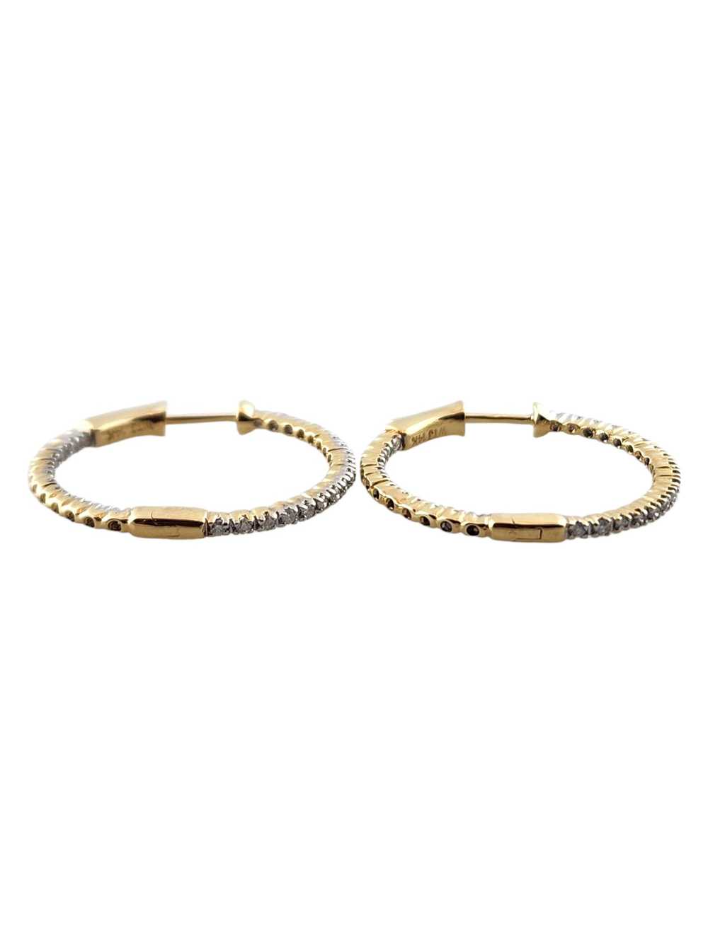 14K Yellow Gold Diamond Hoop Earrings #18307 - image 4