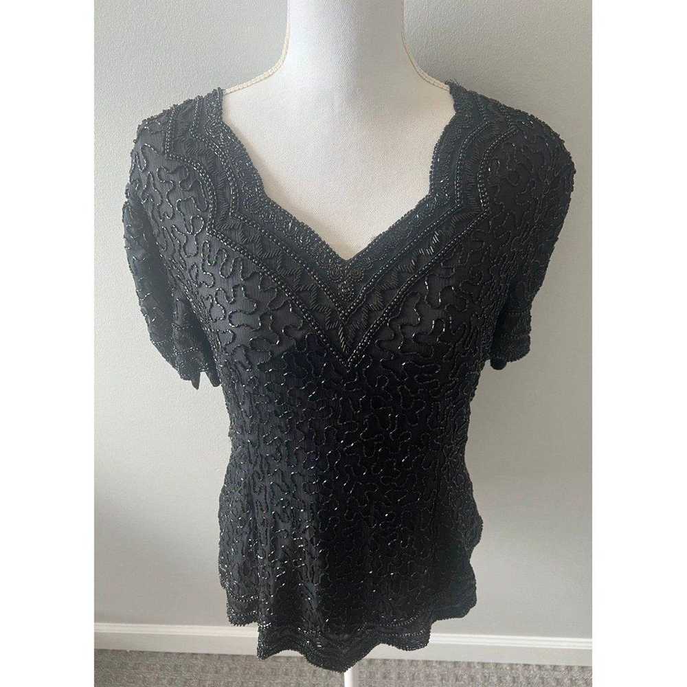 Stenay Women Vintage 80s Black Silk Beaded Sequin… - image 2