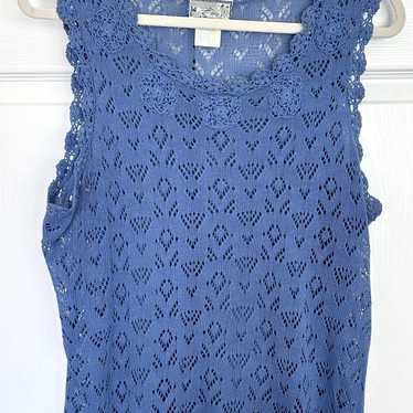 Vintage April Cornell Blue Crochet Sleevesless To… - image 1