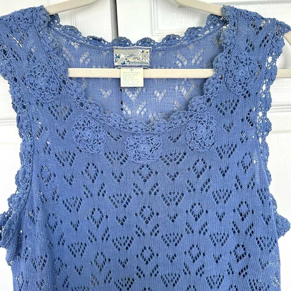 Vintage April Cornell Blue Crochet Sleevesless To… - image 3