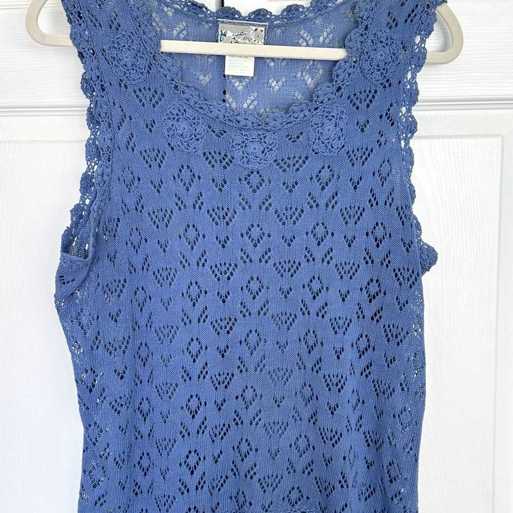 Vintage April Cornell Blue Crochet Sleevesless To… - image 4