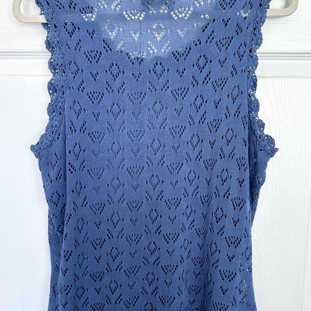 Vintage April Cornell Blue Crochet Sleevesless To… - image 6