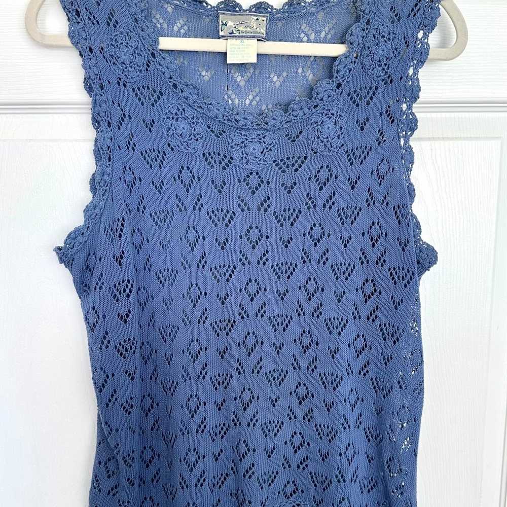 Vintage April Cornell Blue Crochet Sleevesless To… - image 7