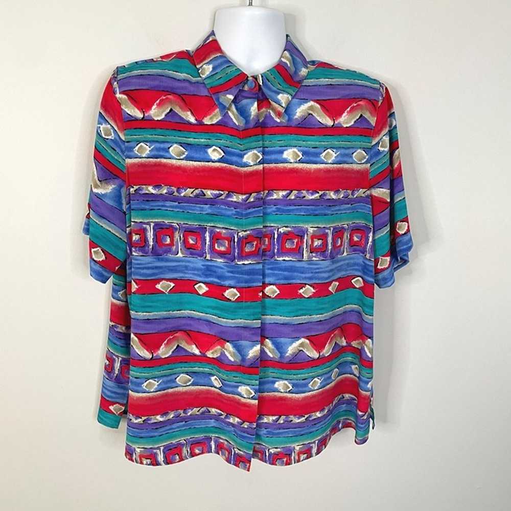 Alfred Dunner Button Up Tunic Top 18W Multicolor … - image 1