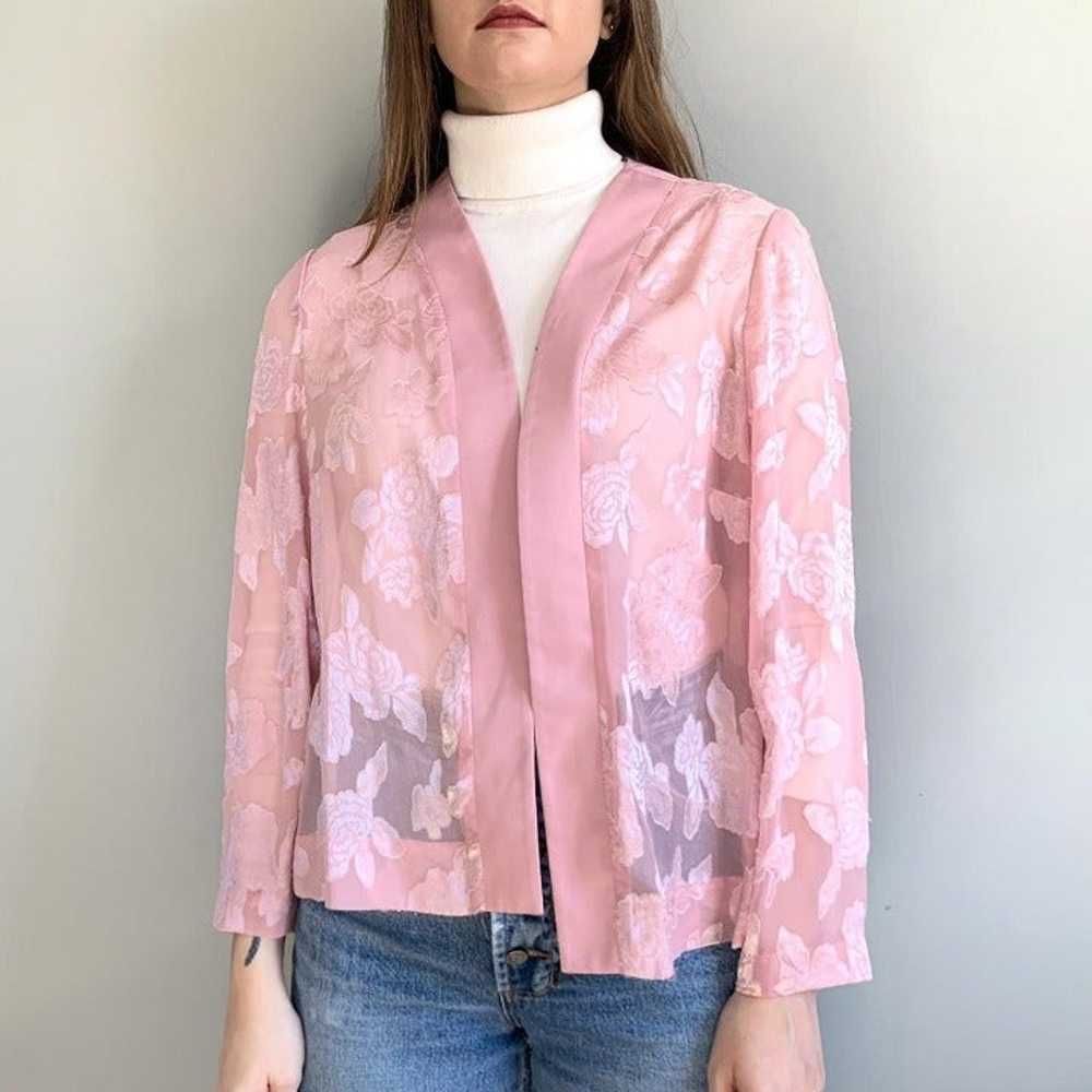 Diane Roberts vintage 80s light pink sheer floral… - image 3