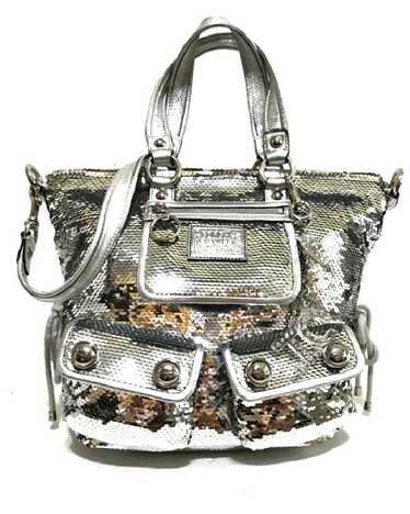 Coach F22962 Poppy outlet Sequin Spotlight Tote Shoulder Bag Purple Black