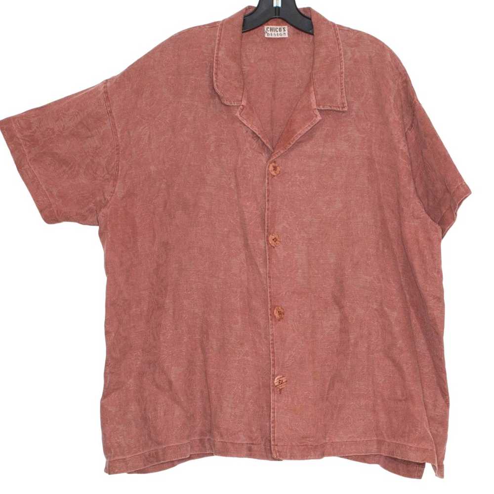 Chicos Womens Top Vintage Button Linen Embossed S… - image 1