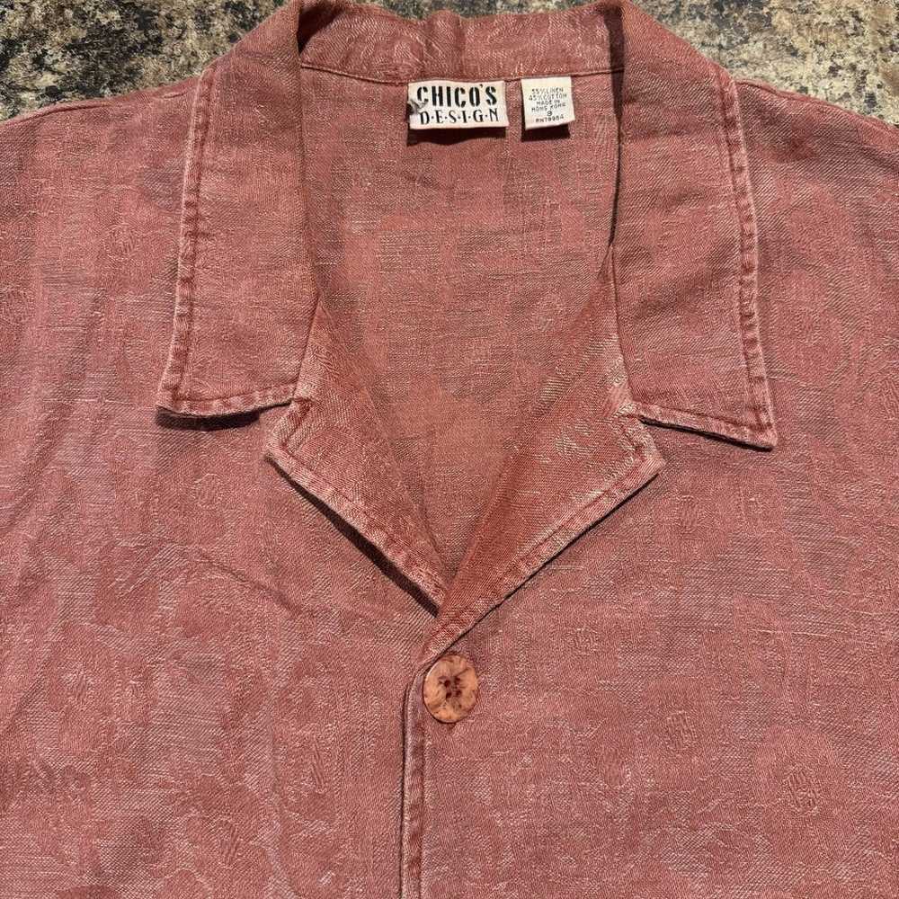 Chicos Womens Top Vintage Button Linen Embossed S… - image 4