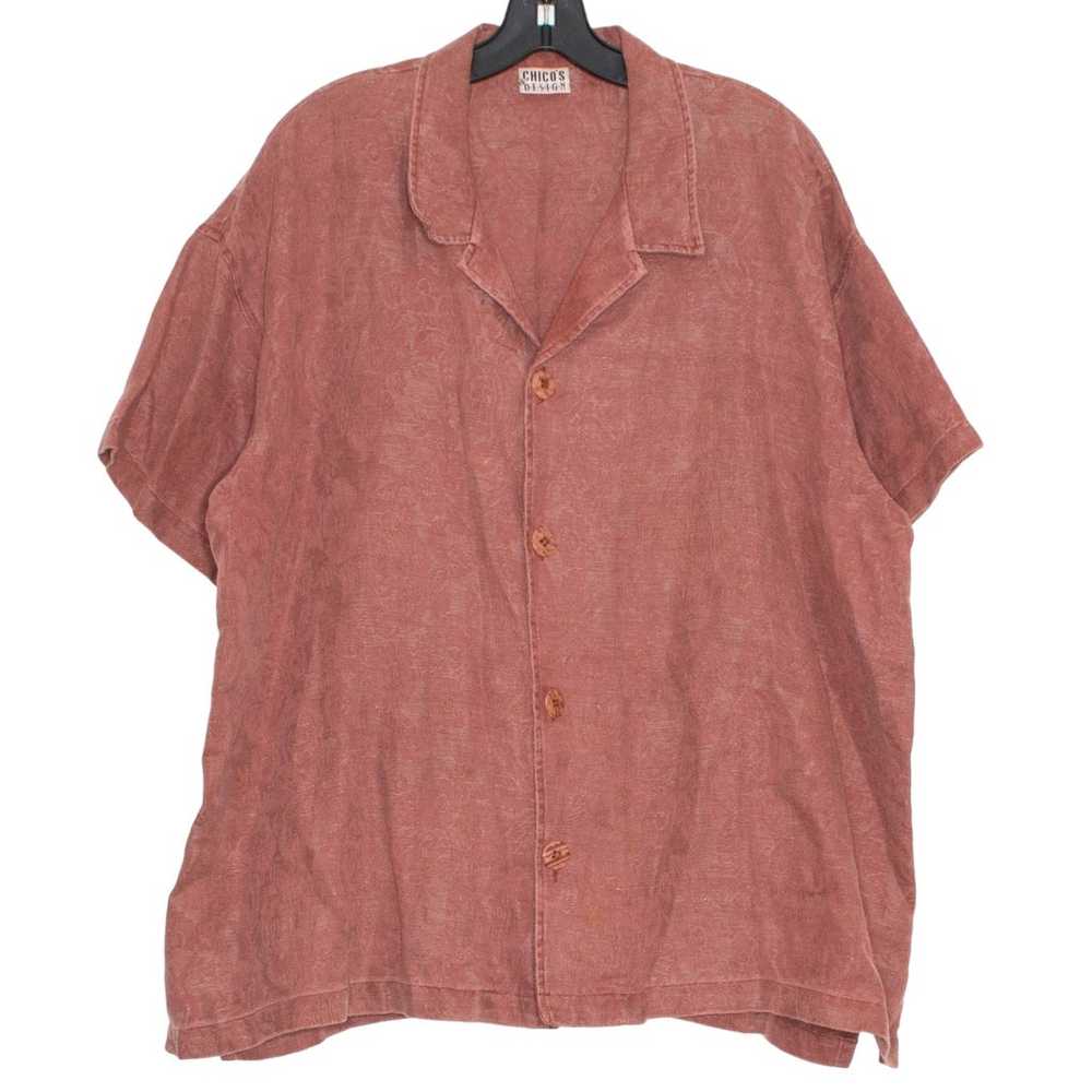 Chicos Womens Top Vintage Button Linen Embossed S… - image 6