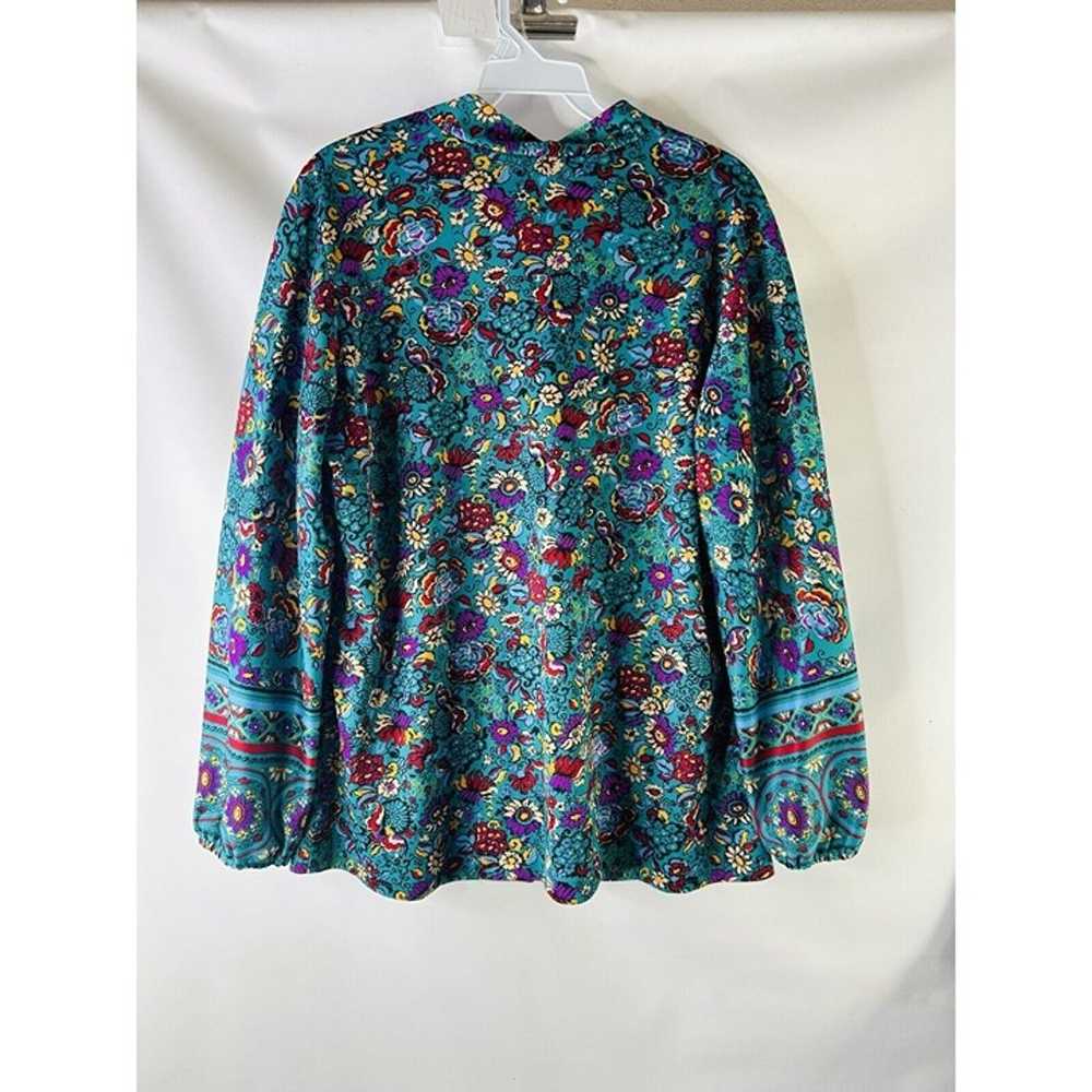 VTG 70s Womens XL Rainbow Floral Knit Button Shir… - image 6