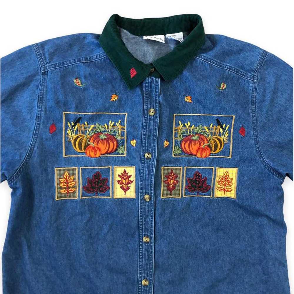 90s Bobbie Brooks Pumpkin Embroidered Denim Butto… - image 2