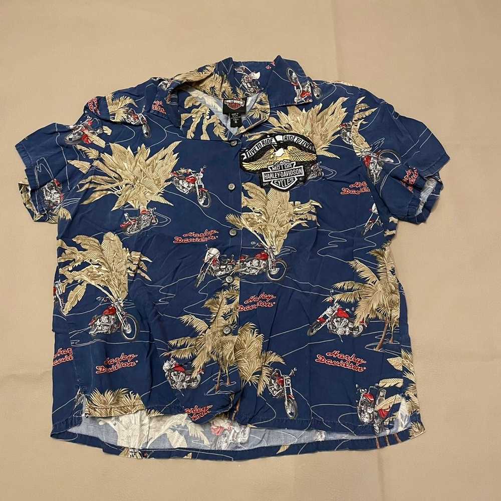 Vintage Harley Davidson Hawaiian Shirt Womens Siz… - image 1