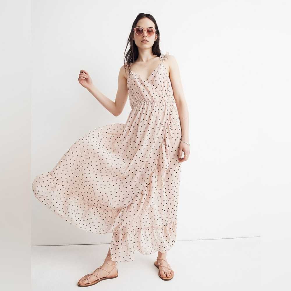 Madewell Ruffle Strap Wrap Inkspot Dots Dress Sz 2 - image 1