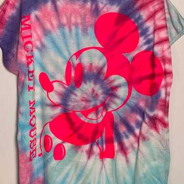 Vintage 90s Disney Neon Tye Dye Mickey by Velva S… - image 1