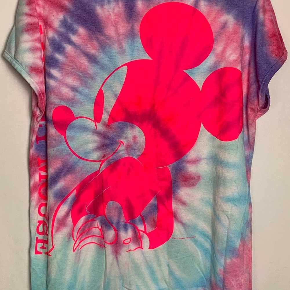 Vintage 90s Disney Neon Tye Dye Mickey by Velva S… - image 2