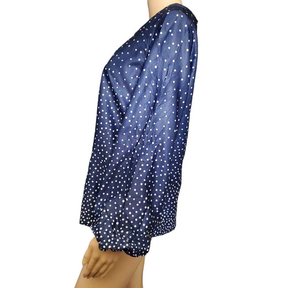 Vintage 70s Blue & White Polka Dot Balloon Sleeve… - image 3