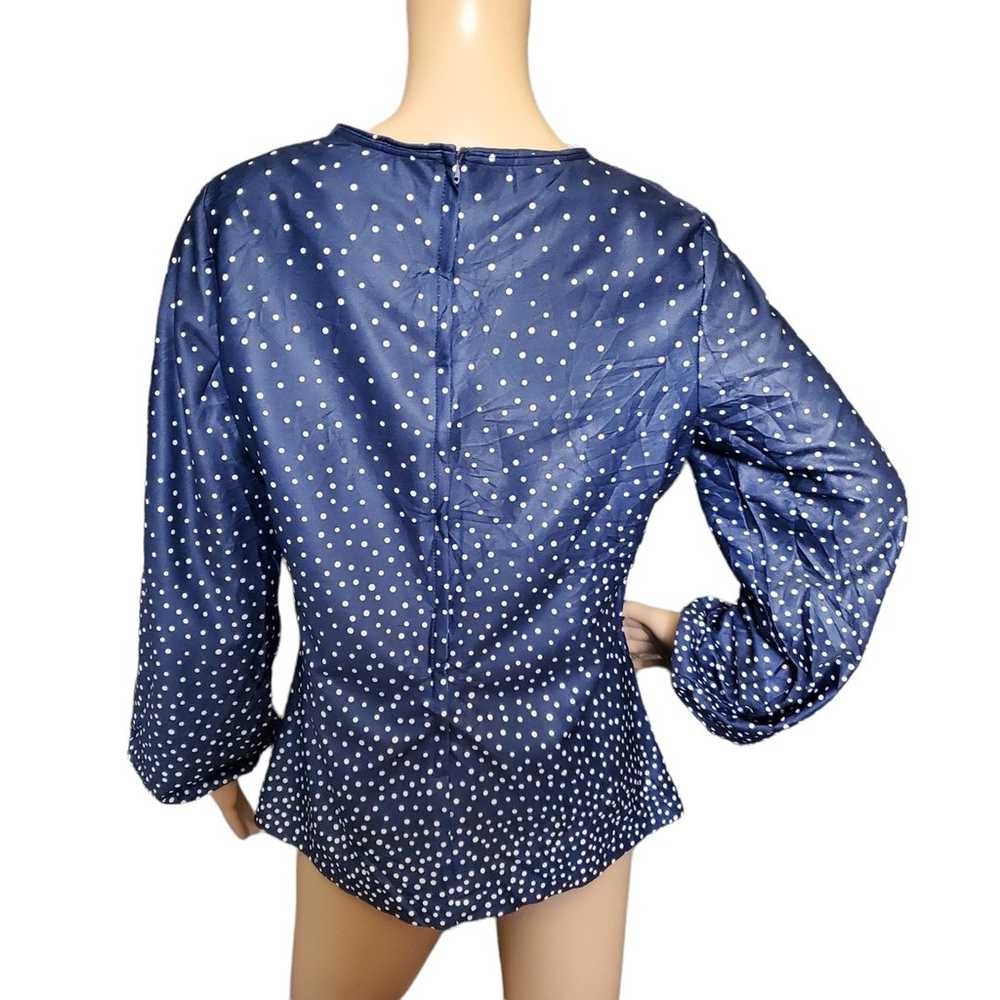 Vintage 70s Blue & White Polka Dot Balloon Sleeve… - image 4