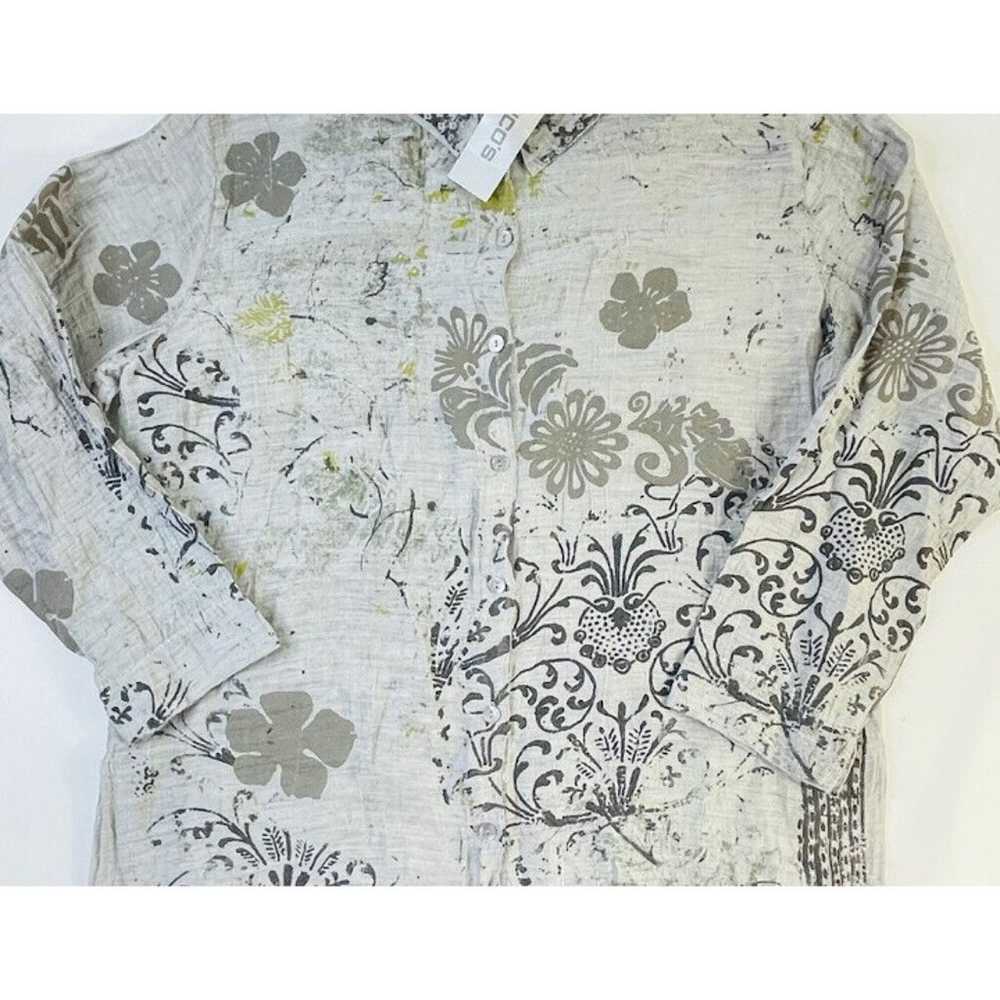 Vintage Womens XL Linen Floral Flowers Print Butt… - image 2