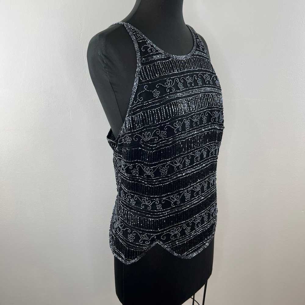 VINTAGE Stenay Black Gray Beaded Silk High Neck T… - image 3