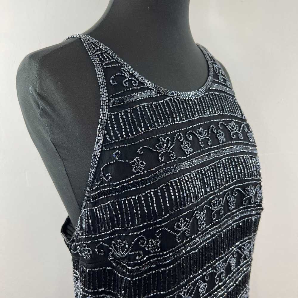 VINTAGE Stenay Black Gray Beaded Silk High Neck T… - image 5