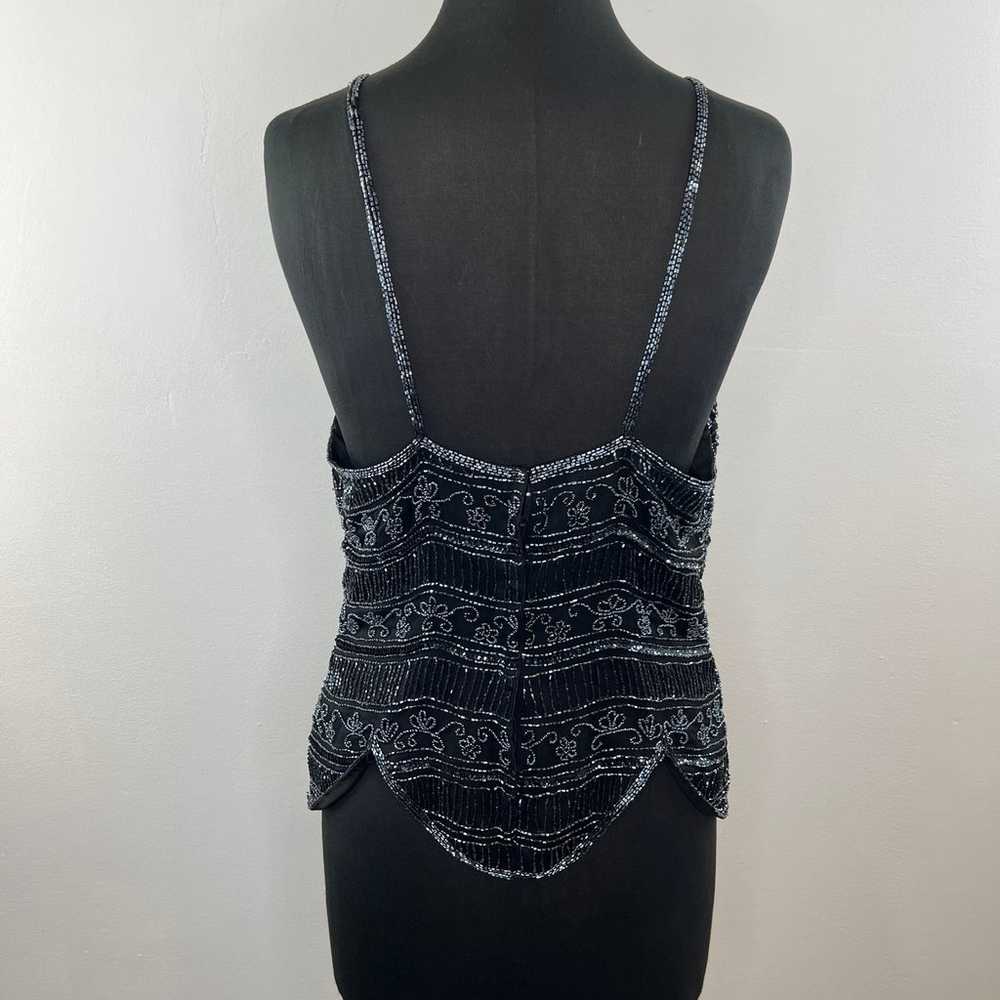 VINTAGE Stenay Black Gray Beaded Silk High Neck T… - image 6