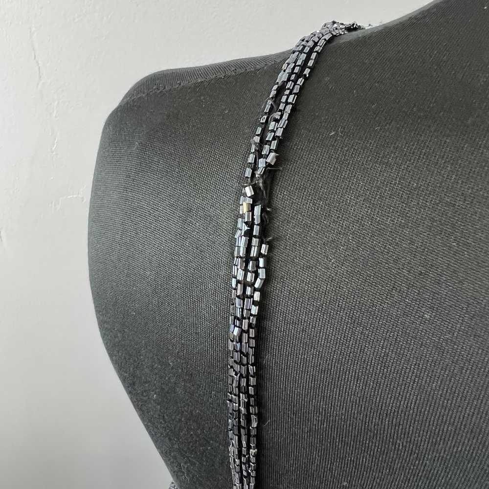 VINTAGE Stenay Black Gray Beaded Silk High Neck T… - image 7