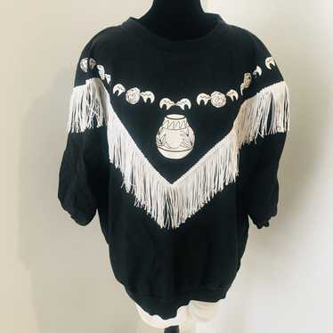 HAZELWOOD Vintage 80s Black Southwest White Fring… - image 1