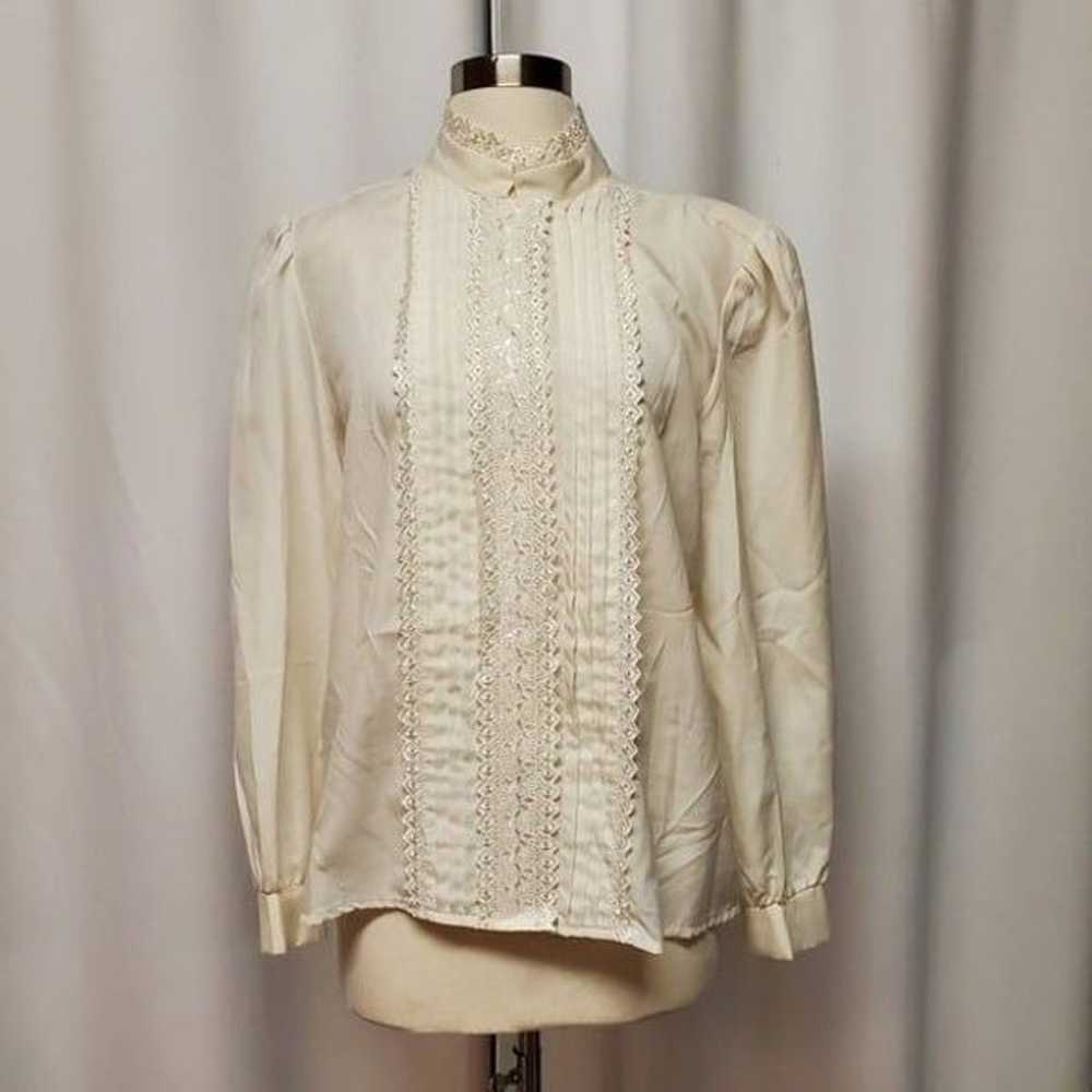 Vintage 70s Union Made Cream Lace Victorian Edwar… - image 1