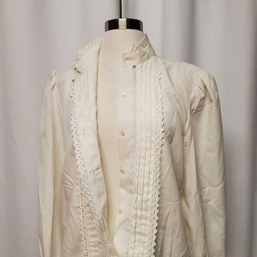 Vintage 70s Union Made Cream Lace Victorian Edwar… - image 4