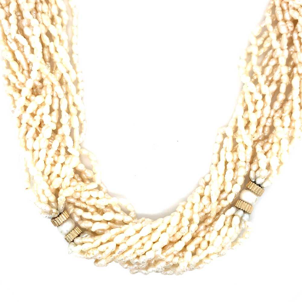 Vintage 14K Yellow Gold Multi Strand Rice Bead Pe… - image 1