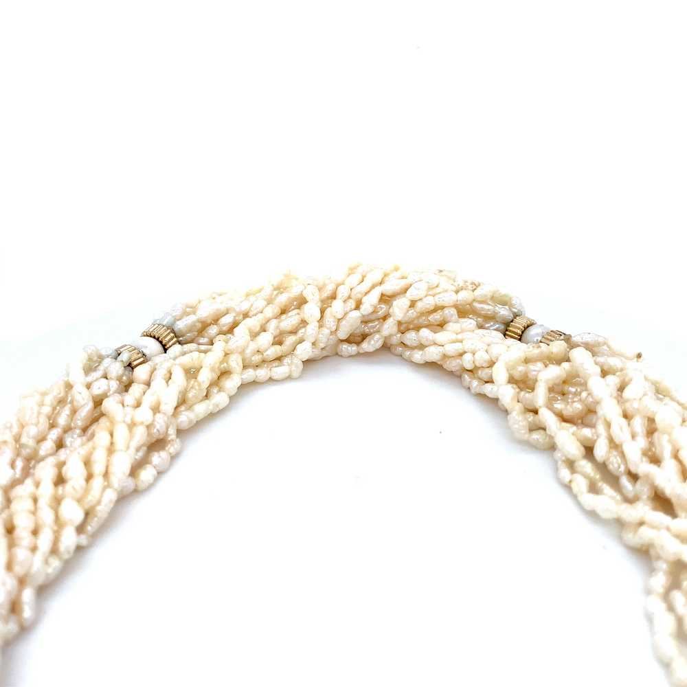 Vintage 14K Yellow Gold Multi Strand Rice Bead Pe… - image 4