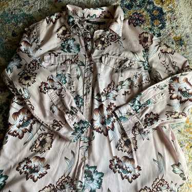 Ralph Lauren pink/brown floral buttton up blouse … - image 1