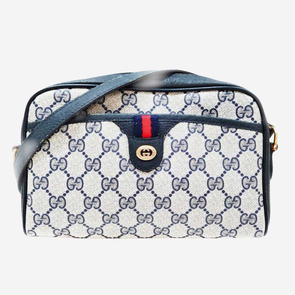 Gucci Navy Monogram Vintage Sherry Line Crossbody… - image 1