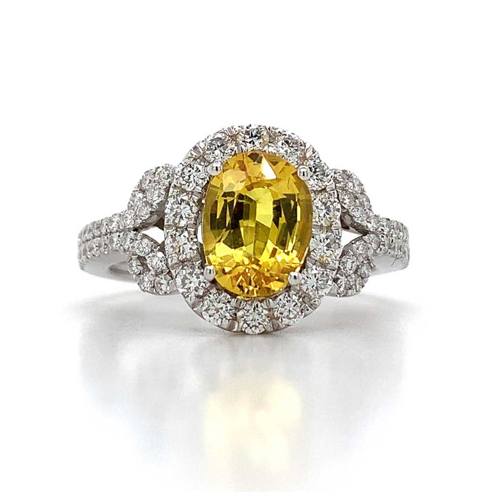 14k White Gold Oval Yellow Sapphire W/ Round Diam… - image 1