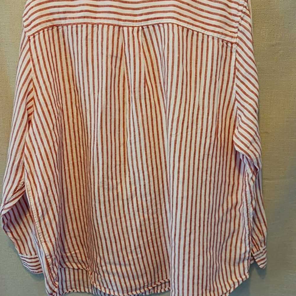 Vintage H&M 100% Linen Red and White Striped Butt… - image 2