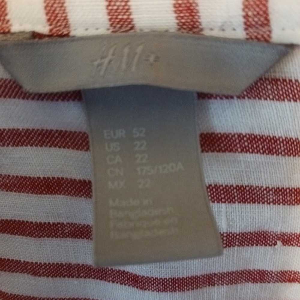 Vintage H&M 100% Linen Red and White Striped Butt… - image 3