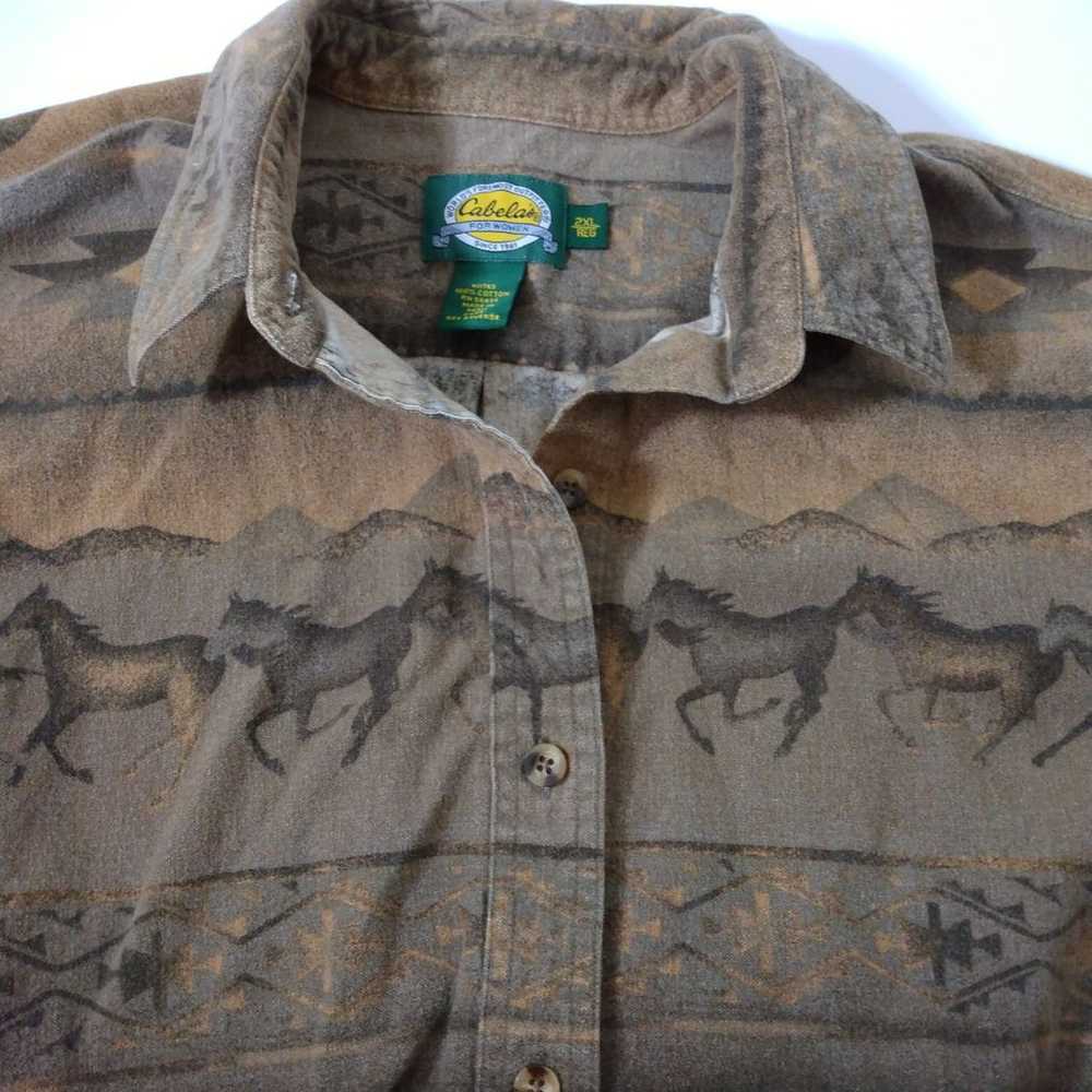 VINTAGE Womens Cabelas Aztec Running Horses Flann… - image 3