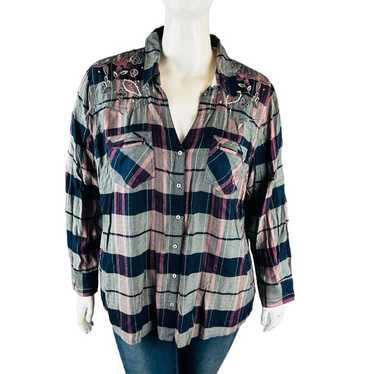 Vintage America Womans Sz 2X Plus Blouse Plaid Lo… - image 1